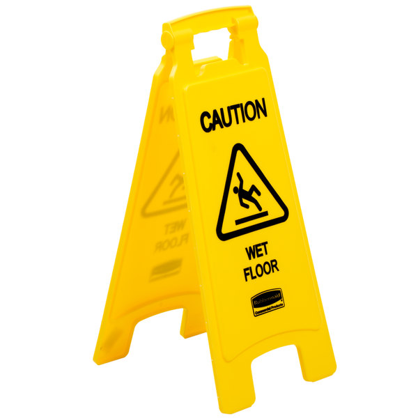 Caution Wet Floor Sign Rubbermaid Yellow 26'' 2-Sided